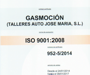 Talleres Auto Jose María, taller colaborador de Gasmocion con la certificación ISO 9001 de Calidad
