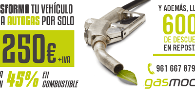 Transforma tu vehículo a GLP por 1250€+IVA en Valencia y consigue 600€ de descuento en repostajes