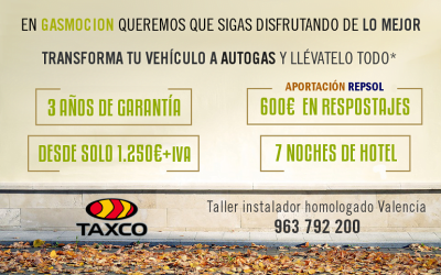 Transforma tu vehículo a autogas GLP con Taxco y disfruta de 3 años de garantía, 600€ de descuento en repostajes y 7 noches de hotel